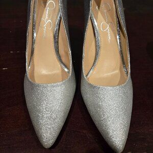 Jessica Simpson Silver Gray Glitter Heels, Size 6.5